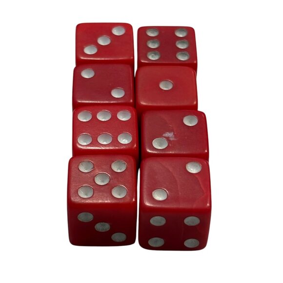 Set Of 8 Red Dice With Silver Pips For Board Games & Collectors - Picture 2 of 2